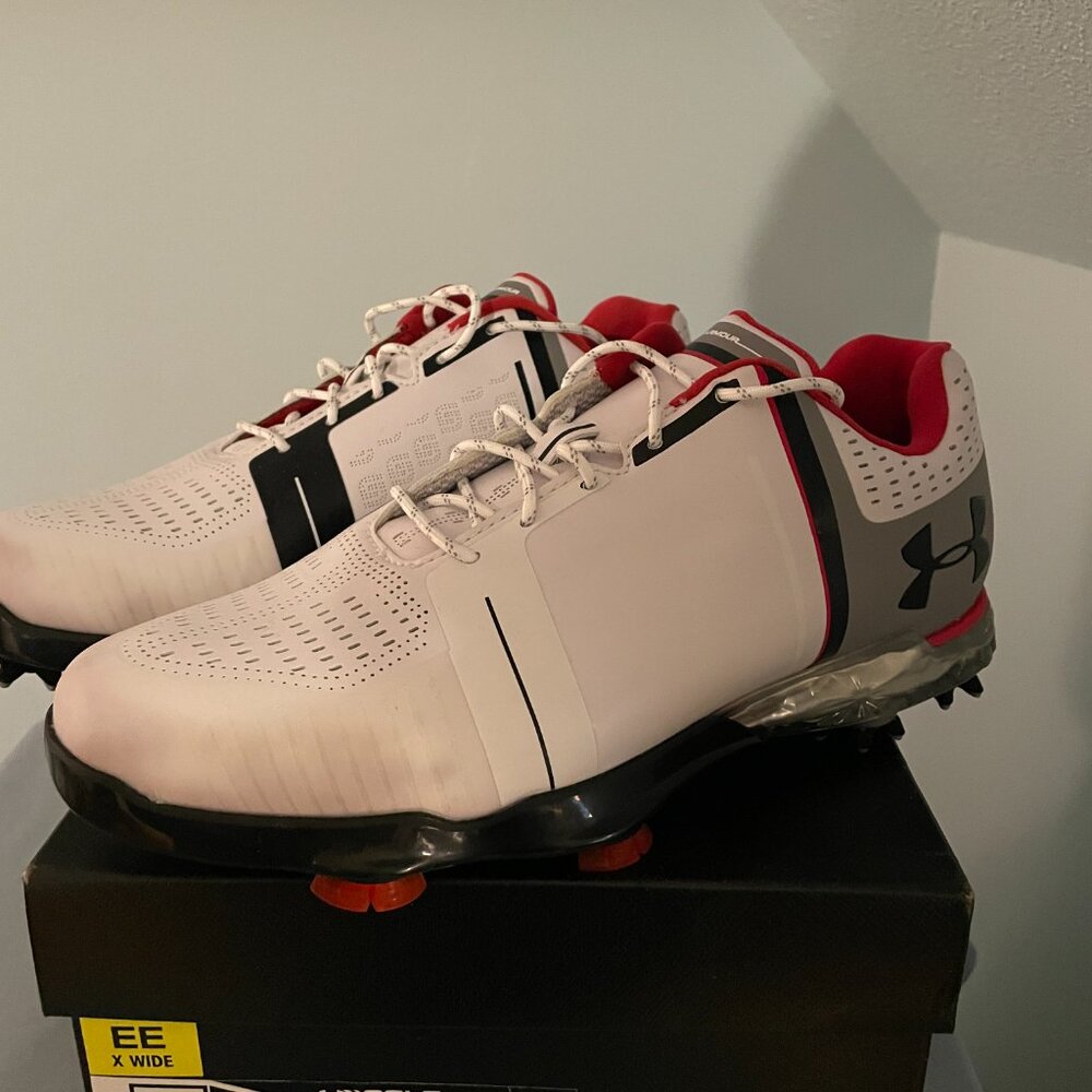 Under Armour Spieth One Golf Shoe White/Black/Red (Extra Wide) Mens 8EE